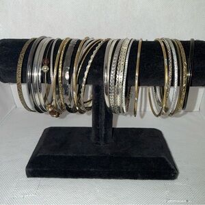 Boho Mix Metal Color Gold Tone and Silver Tone Bangle Set-24 bracelets